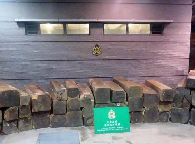 海關共檢獲約7萬4400公斤懷疑受管制古夷蘇木木材。政府新聞處圖片
