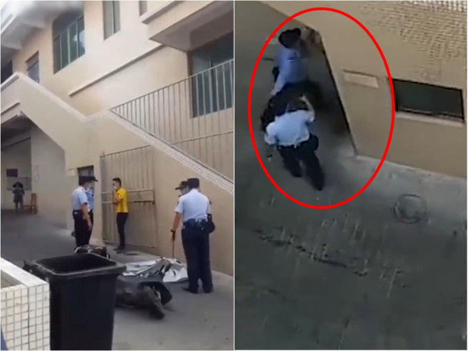 广州一名交通警殴打外卖员被拍下。影片截图