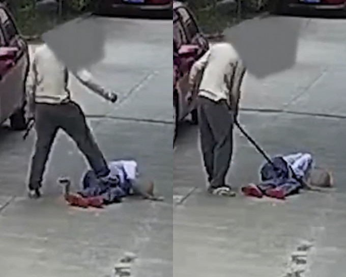 浙江海寧有87歲婆婆被毆打倒地。截圖