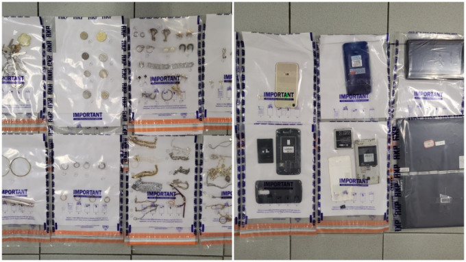 警方起回首飾及手機等贓物。