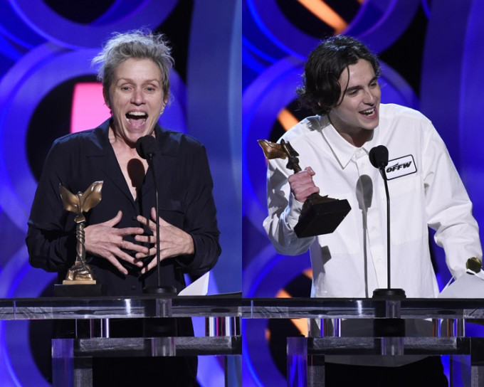 法蘭絲、Timothee Chalamet成為今屆美國獨立精神電影獎的影后影帝。（AP）