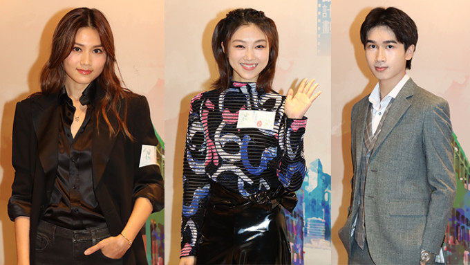 （左起）周秀娜、颜卓灵、冯皓扬等出席第二届《美丽香港人‧情‧事》短片拍摄计划颁奖典礼暨作品展。