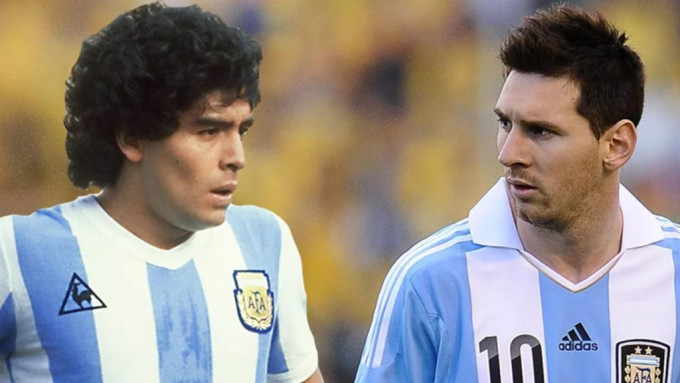 马勒当拿(左)、美斯均是阿根廷的传奇球星。网上图片