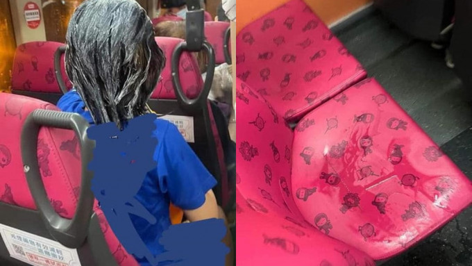 女子头发沾满染发剂，座位上残留怀疑尿渍。facebook「葵青讲场」图片