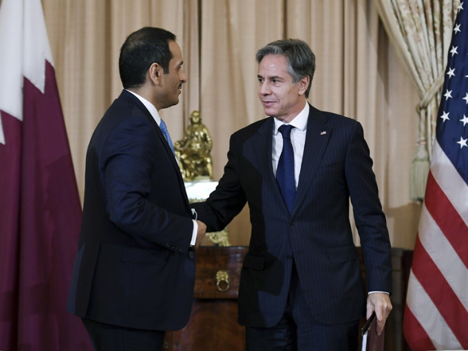 布林肯会见到访卡塔尔副首相兼外交大臣穆罕默德。AP