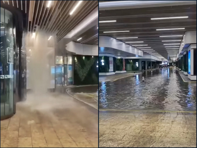 南昌一个商场疑因大雨漏水，上演室内「水舞间」。「全港保安兼职全职(吹水区)」fb图片