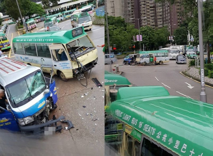 大埔雅运路近南运路一架小巴与一架轻型货车相撞，造成4人受伤。网民Raymond Leong/ 香港突发事故报料区