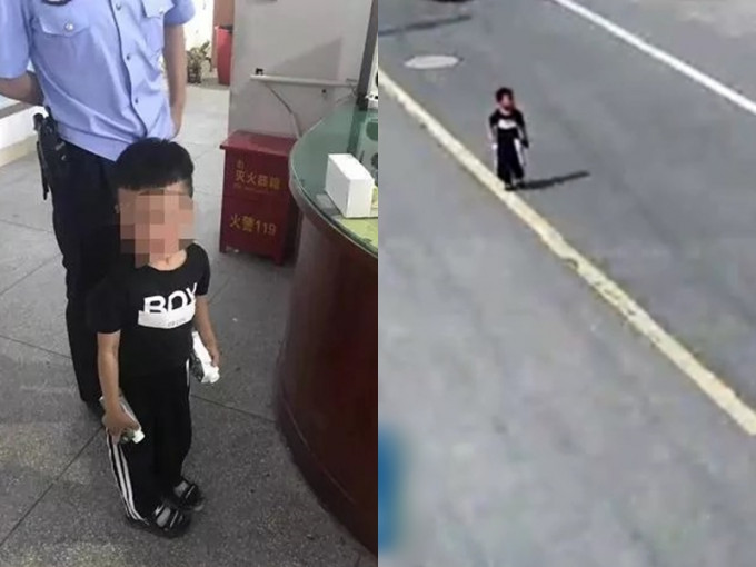 浙江一名4歲男孩因為想念姐姐，所以帶著一瓶牛奶，走過3公里的路要拿給她。　網上圖片