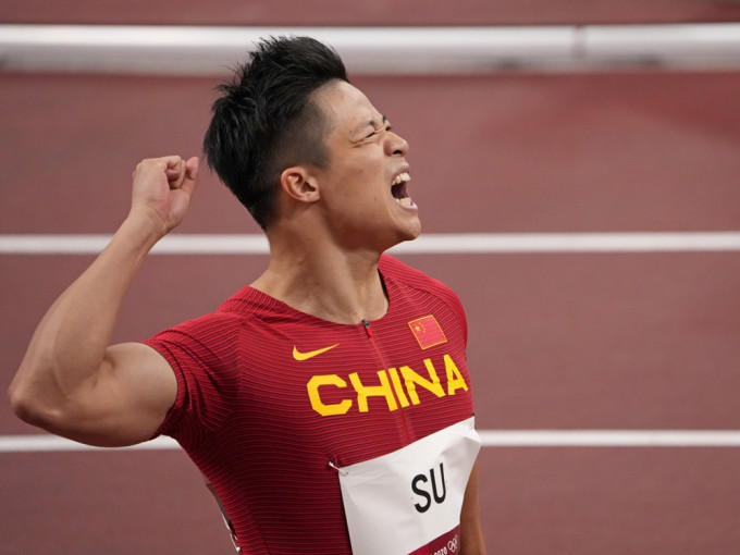国家队选手苏炳添在准决赛第3场以9秒83完成赛事。AP图片