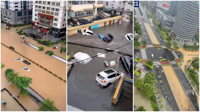 福建福州晋江等城区水淹严重。