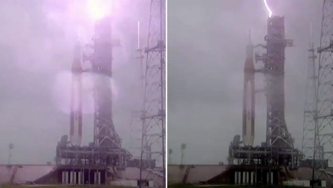 NASA测试火箭发射系统，闪电4度击中发射台。
