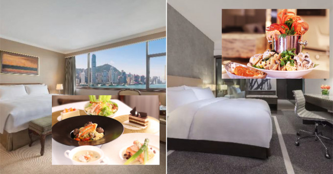 马哥孛罗香港酒店（左）及港威酒店（右）推出佳节海鲜盛荟食住叹住宿计划。