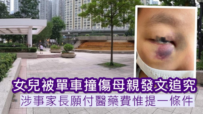 女童被踩单车的男童撞伤。网图/「筲箕湾西湾河关注组」FB图片