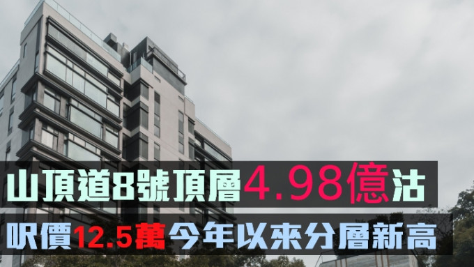 山頂道8號頂層4.98億沽 。