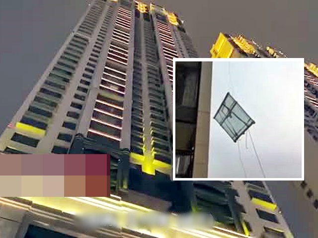 武汉一小区大块玻璃从40楼坠落。影片截图