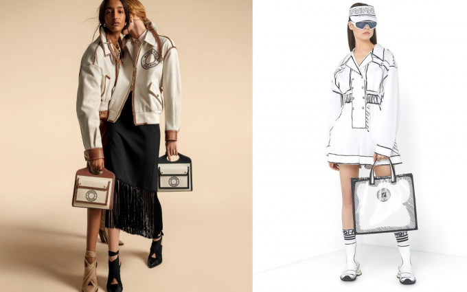 左/迷你雙色調帆布拼皮革Pocket Bag/各/$9,300/Burberry。右/白色亮面帆布Tote Bag/$15,800/Fendi。