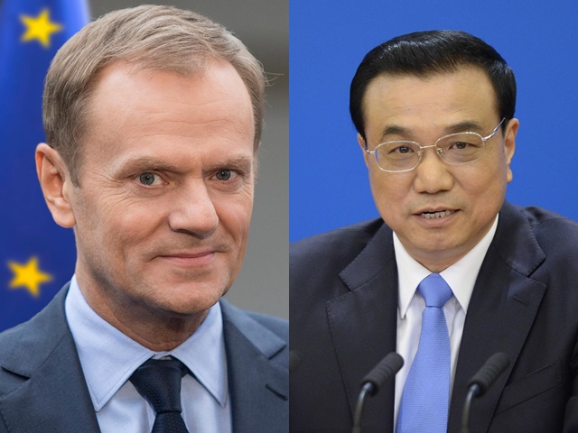 总理李克强与欧洲理事会主席图斯克（Donald Tusk）主持中欧峰会。