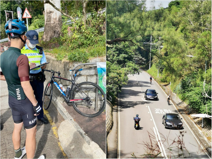 警方在荃锦公路打击单车超速行为，票控6人。警方图片