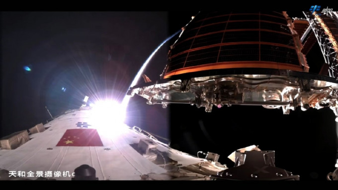由太空站察看靠近的「天舟六號」。