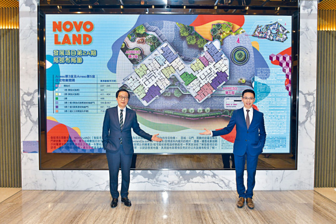 新地雷霆（左）表示，NOVO LAND第2A期未來一周開價，最快下月初推售。旁為陳漢麟。