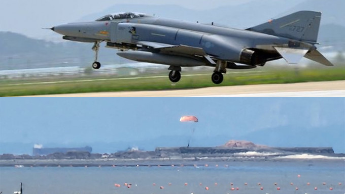 南韓F-4E戰機海上墜毀，兩機師成功緊急逃生。網圖
