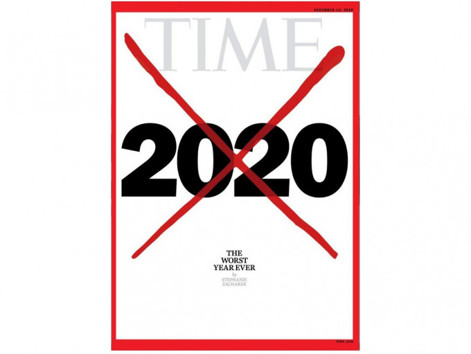 《時代》雜誌白底黑字的「2020」被畫上了一個紅色的大交叉。《時代》雜誌圖片