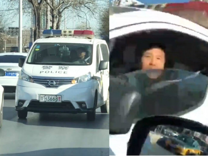 北京有警車逆行，民警反鬧拍攝網民 。網上圖片