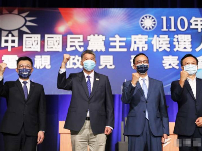 （左起）國民黨主席選舉候選人江啟臣、張亞中、朱立倫、卓伯源。網圖