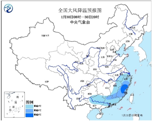 中央气象台预计，冷空气馀威将继续影响江南华南等地。网图