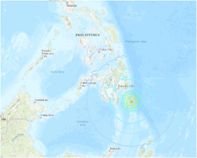 菲律賓棉蘭老島附近海域，發生7.2級強烈地震。網圖