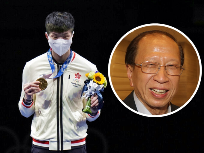 奧運香港代表團團長貝鈞奇（小圖）對張家朗奪金表示興奮及激動。資料圖片/AP