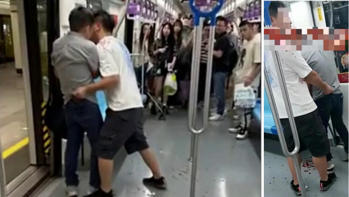 沪地铁MMA｜两男子疑因座位问题互殴，玻璃杯扑头场面惨烈，一地是血。