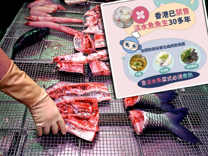 食安中心於Facebook發文，提醒市民生勿食淡水魚魚生。食安中心FB圖片及資料圖片