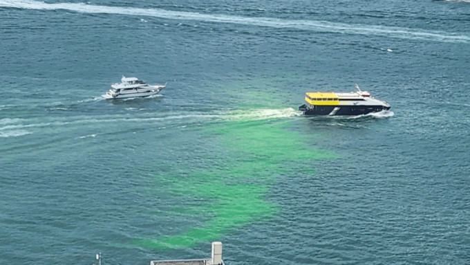 上周五有上环居民发现有一片来历不明的萤光绿水在维港海面漂浮。