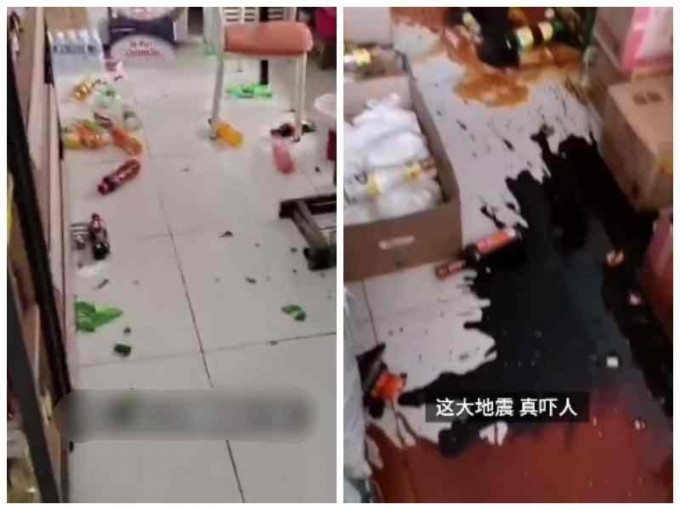 今早的地震有店鋪的玻璃樽被震落打碎。網圖