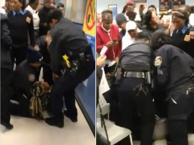 紐約警員強行驅趕抱嬰黑人女子。網上圖片