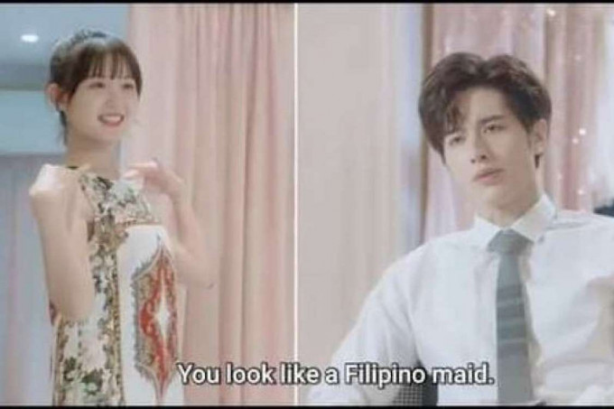 剧中男主角指女主角穿上洋装后「像菲佣」，惹怒不少菲律宾人。@kthseokkity Twitter