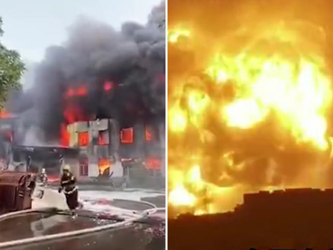 河南登封鋁合金工廠爆炸，火光濃煙沖天，暫無傷亡報告。