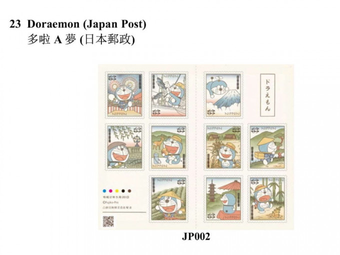 日本郵政發行的「多啦A夢」貼紙郵票。政府新聞處圖片