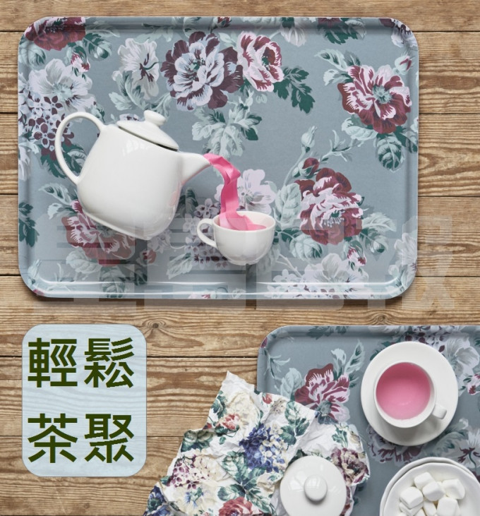 Ikea冬季系列的白色茶具，配以莫兰迪色系的花卉托盘，简约淡雅的设计盛著满满的温暖。A