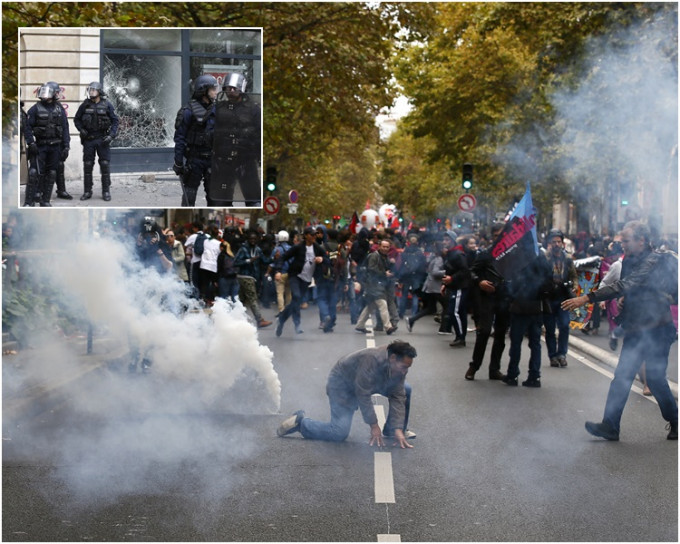  大批示威者周二走上巴黎街頭。AP