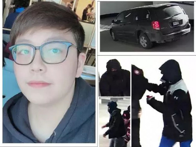 加拿大22歲中國留學生被綁架，警方公布事主照片及閉路電視畫面，呼籲公眾提供線索。（網圖）