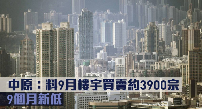 中原：料9月樓宇買賣約3900宗，9個月新低。