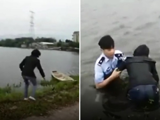 浙江一名女子欲投湖自尽，但跳湖前却不忘先将手机放在湖边。　网上图片