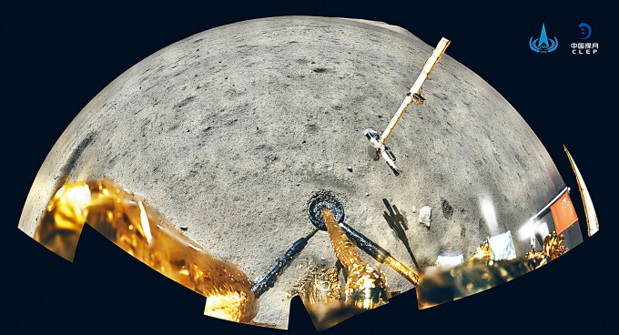 ■「嫦娥五號」的探月器在月面留下展開的中國國旗。