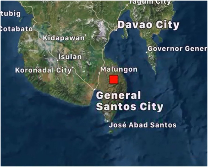 棉兰老岛城镇「Manga」东南东方15公里发生5.5地震。网图