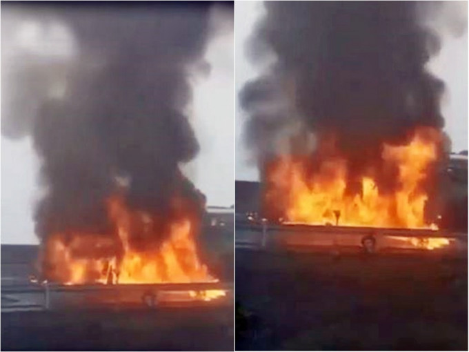 貴州今早發生嚴重車禍，兩車起火燃燒，事件中7人身亡。影片截圖