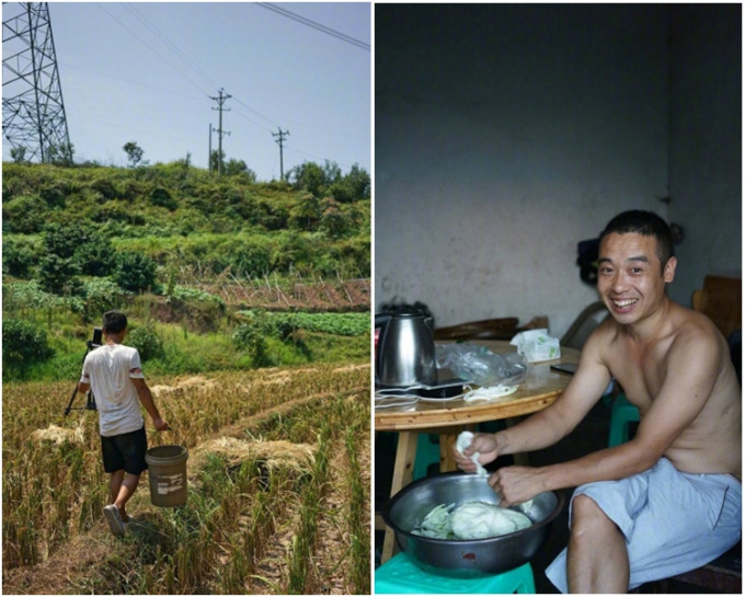 90后农民刘金银将日常农务如耕田割草，都在网络直播。网图