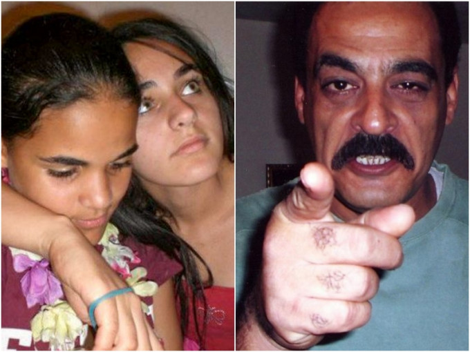 受害的两名女儿（左）、疑犯（右）。网图
