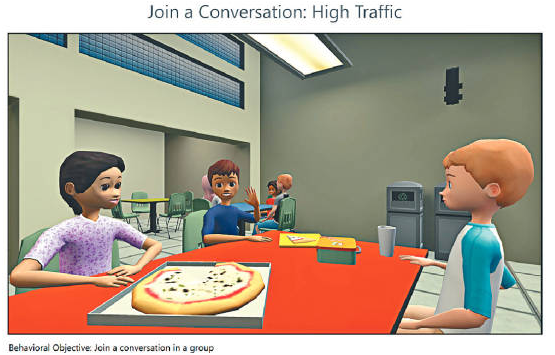 Floreo已开发出超过200套虚拟实境课程，教导日常社交技巧和行为，例如横过马路，或者学校内食堂就座。